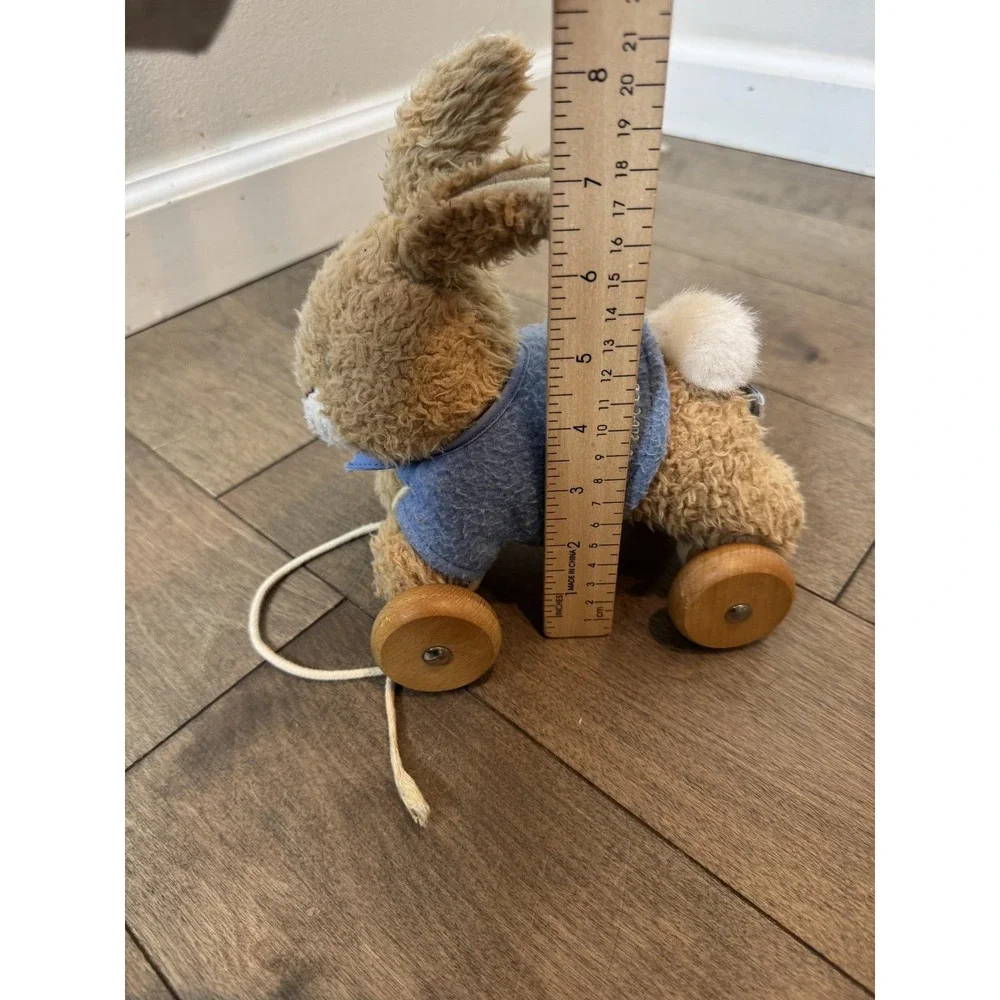 Vintage Eden Peter Rabbit Plush Pull‎ Toy Bunny Wooden Wheels Small Blue Coat